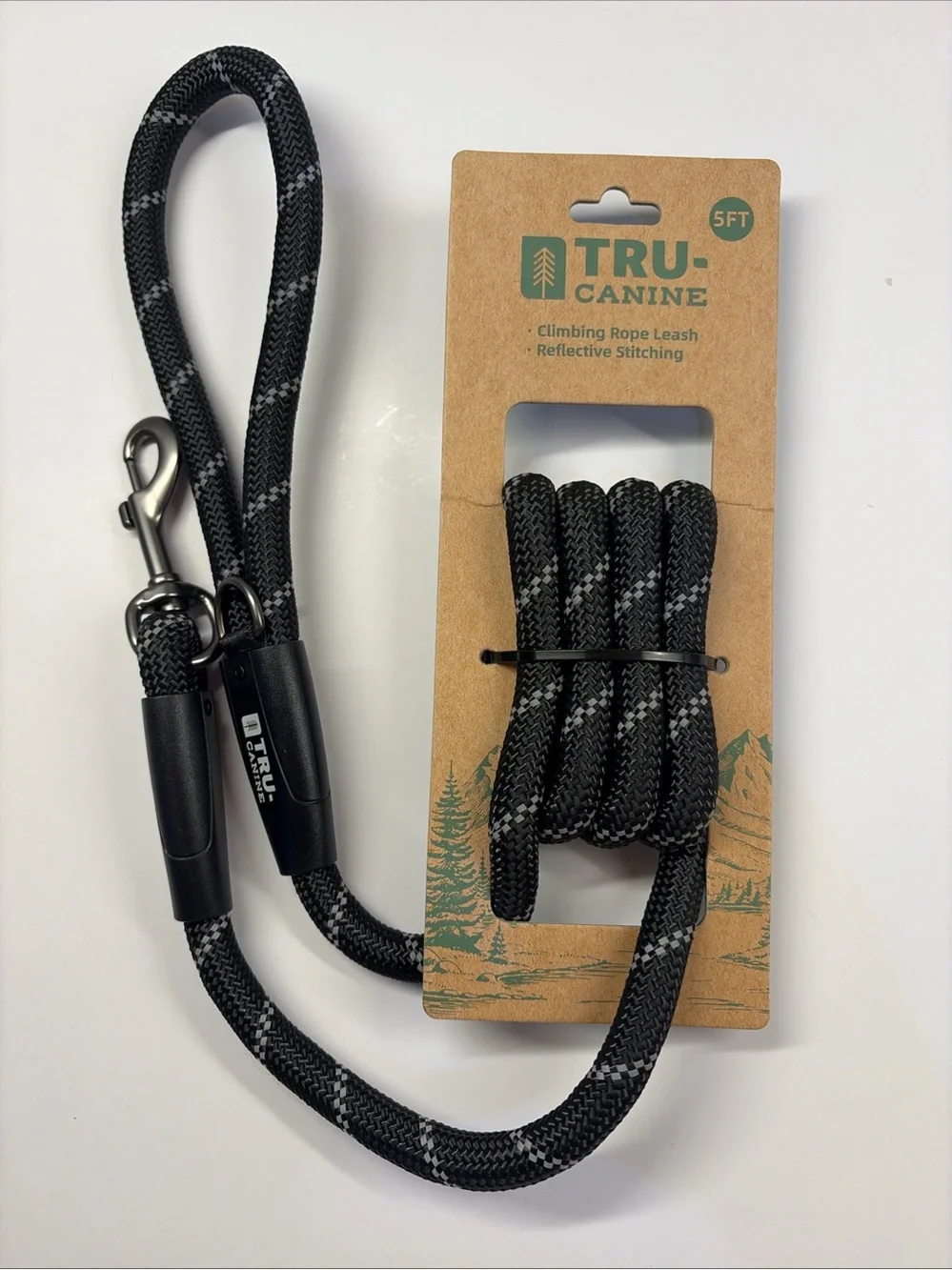 Black Reflective Climbing Rope Dog Leash - 5FT